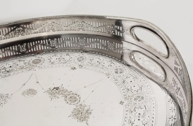 Sale Pamono Antique Victorian Oval Silver Plated Gallery Tray, 1890s