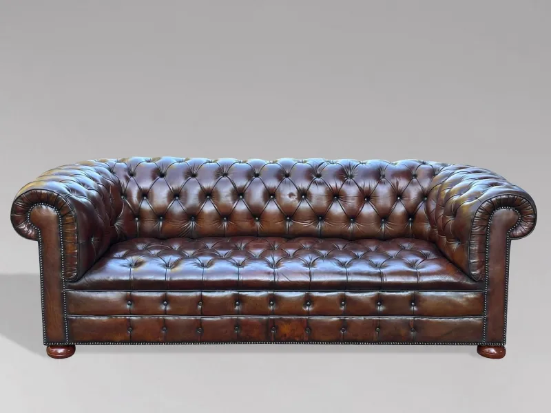 Pamono Antique Victorian Three-Seater Chesterfield Sofa in Leather, 1890> Couches & Sofas