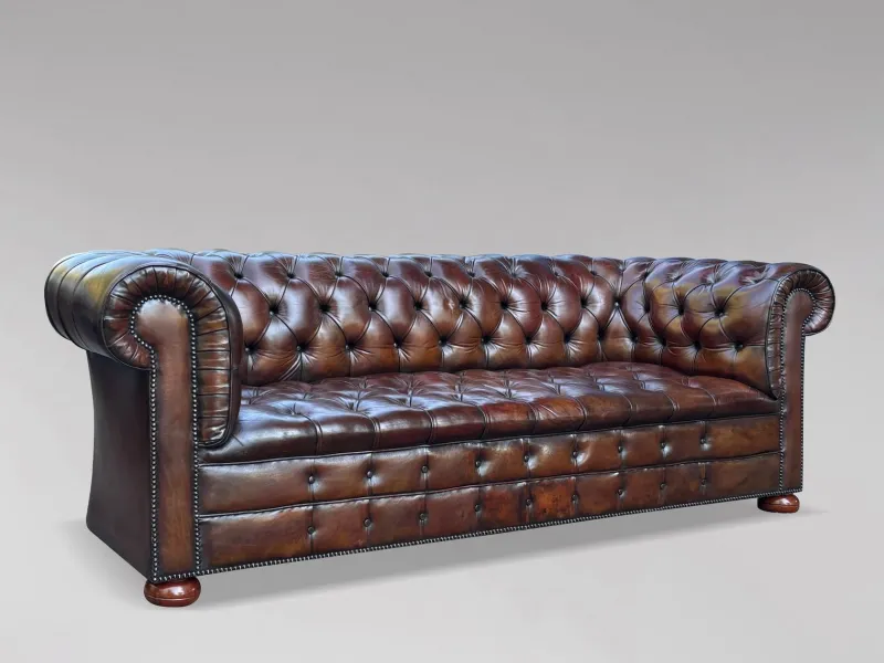 Pamono Antique Victorian Three-Seater Chesterfield Sofa in Leather, 1890> Couches & Sofas