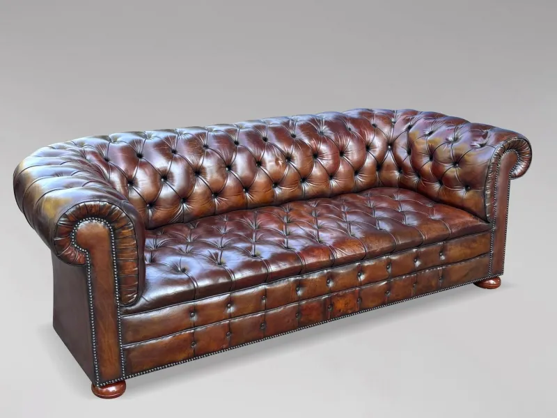 Pamono Antique Victorian Three-Seater Chesterfield Sofa in Leather, 1890> Couches & Sofas