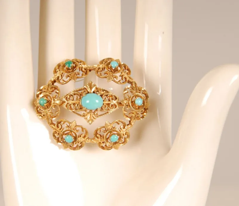 Sale Pamono Antique Victorian Yellow Gold & Turquoise Brooch
