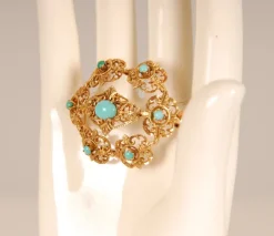 Sale Pamono Antique Victorian Yellow Gold & Turquoise Brooch