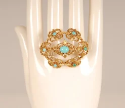 Sale Pamono Antique Victorian Yellow Gold & Turquoise Brooch