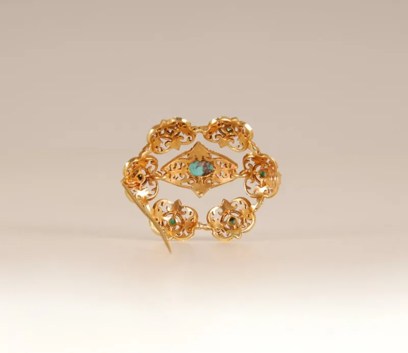 Sale Pamono Antique Victorian Yellow Gold & Turquoise Brooch