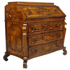 Best Pamono Antique Walnut & Burl Style 700 Lombardo Secretaire by Bottega Milanese dei Valentini