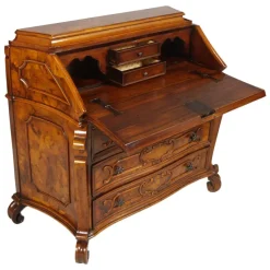 Best Pamono Antique Walnut & Burl Style 700 Lombardo Secretaire by Bottega Milanese dei Valentini