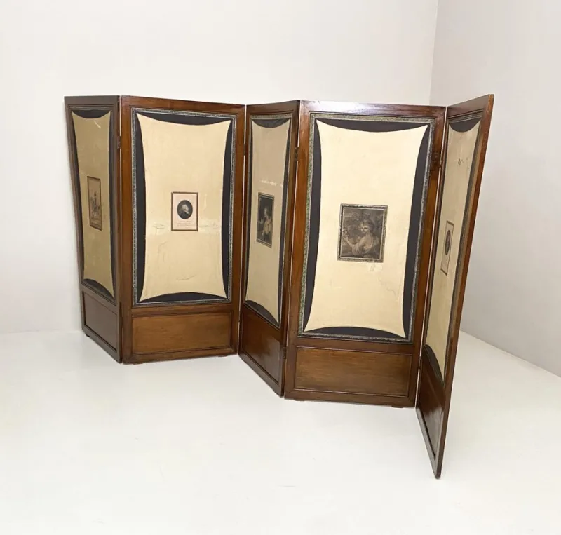 Sale Pamono Antique Walnut and Canvas Room Divider