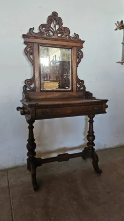 Pamono Antique Walnut Dressing Table with Friezes><noscript><img width=