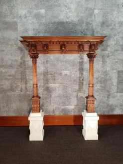 Pamono Antique Walnut Fireplace with Lions Heads> Fireplaces And Mantels