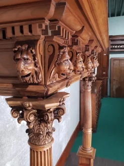 Pamono Antique Walnut Fireplace with Lions Heads><noscript><img width=