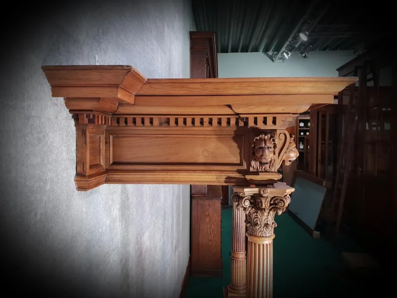 Pamono Antique Walnut Fireplace with Lions Heads> Fireplaces And Mantels
