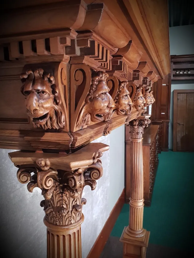 Pamono Antique Walnut Fireplace with Lions Heads> Fireplaces And Mantels