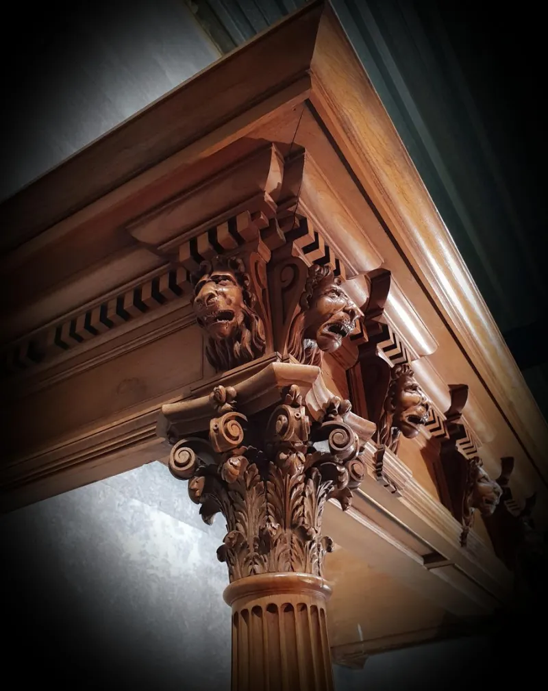 Pamono Antique Walnut Fireplace with Lions Heads> Fireplaces And Mantels