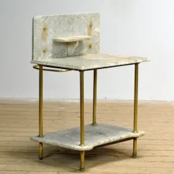 Pamono Antique Wash Stand in Brass and Marble, 1880s> Worktables & Workbenches