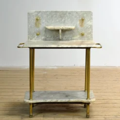 Pamono Antique Wash Stand in Brass and Marble, 1880s><noscript><img width=