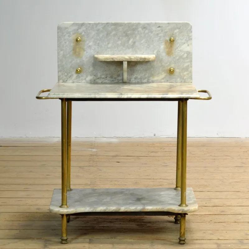 Pamono Antique Wash Stand in Brass and Marble, 1880s> Worktables & Workbenches