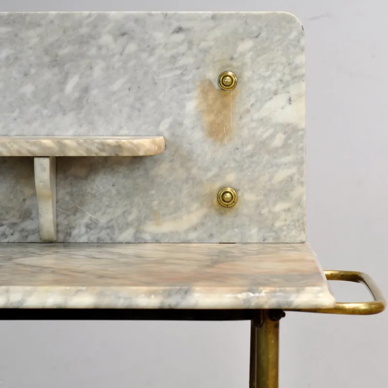 Pamono Antique Wash Stand in Brass and Marble, 1880s> Worktables & Workbenches
