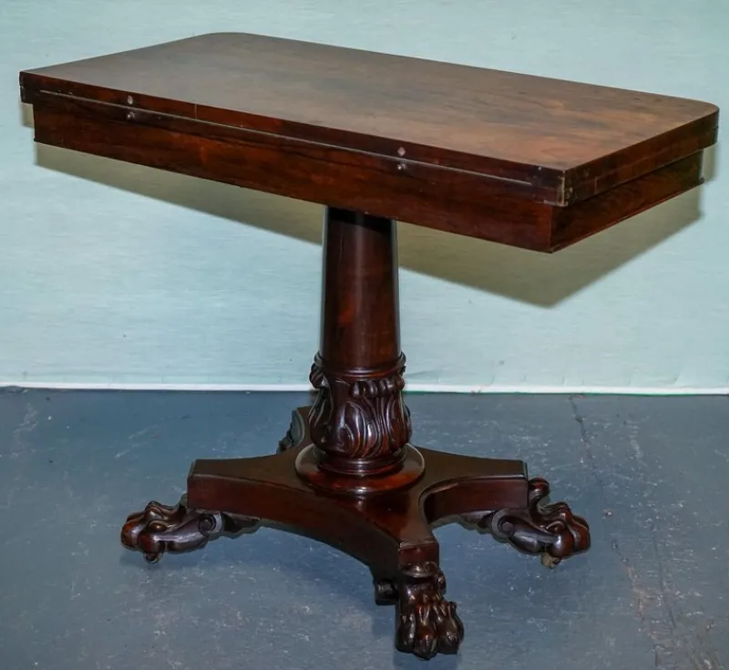 Pamono Antique William IV Folding Pedestal Card Table, 1830s> Game Tables