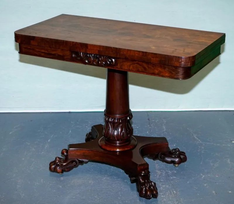 Pamono Antique William IV Folding Pedestal Card Table, 1830s> Game Tables
