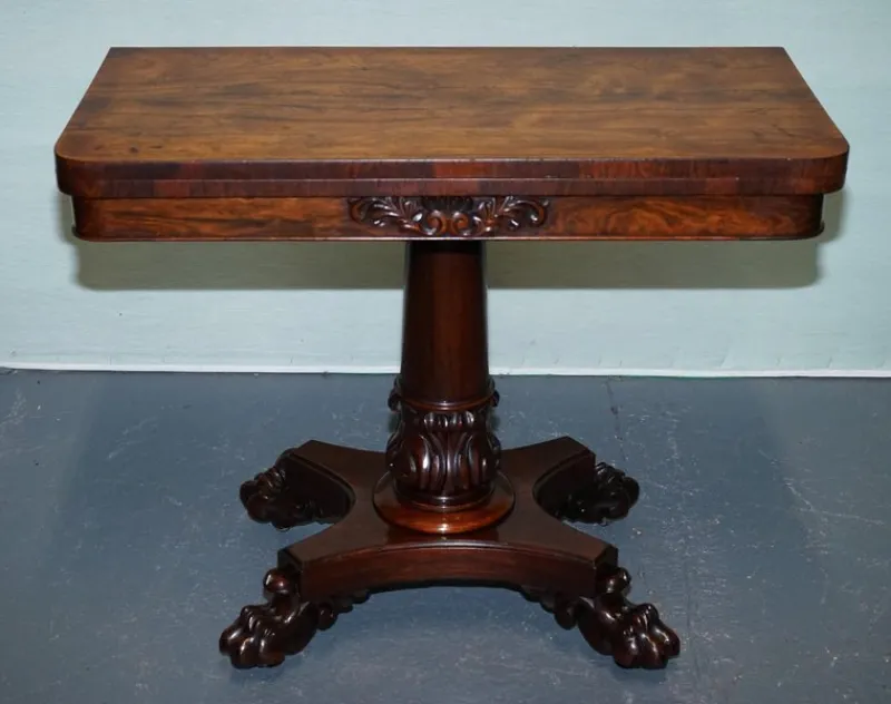 Pamono Antique William IV Folding Pedestal Card Table, 1830s> Game Tables