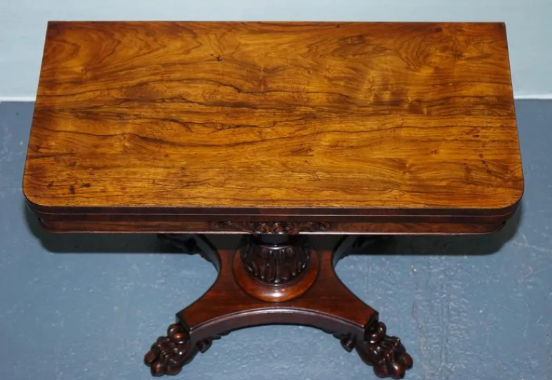 Pamono Antique William IV Folding Pedestal Card Table, 1830s> Game Tables
