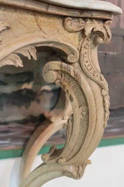 Pamono Antique Wood and White Marble Console Table><noscript><img width=