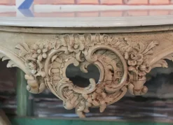 Pamono Antique Wood and White Marble Console Table><noscript><img width=