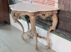 Pamono Antique Wood and White Marble Console Table><noscript><img width=