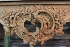 Pamono Antique Wood and White Marble Console Table><noscript><img width=