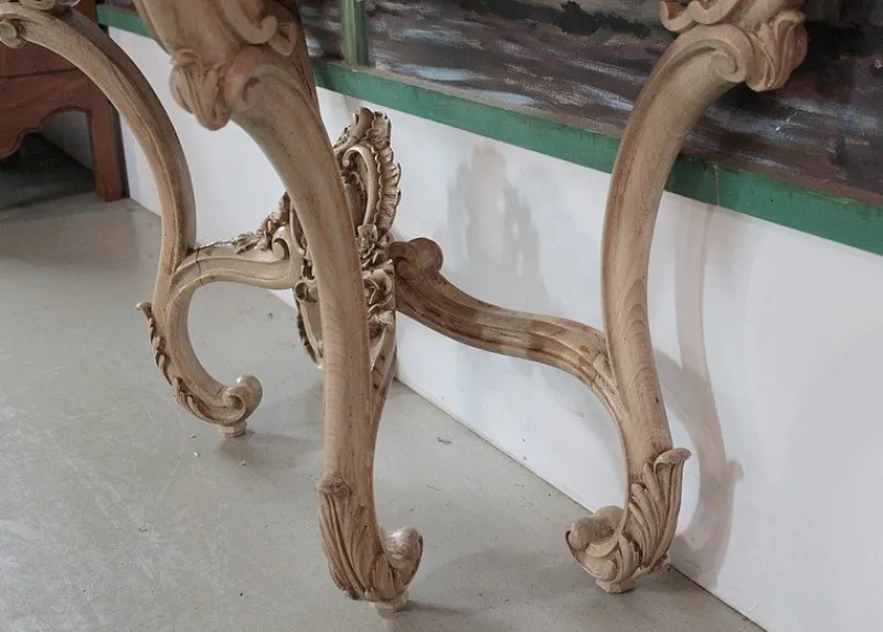 Pamono Antique Wood and White Marble Console Table> Console Tables