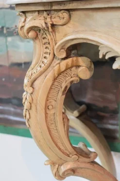Pamono Antique Wood and White Marble Console Table><noscript><img width=