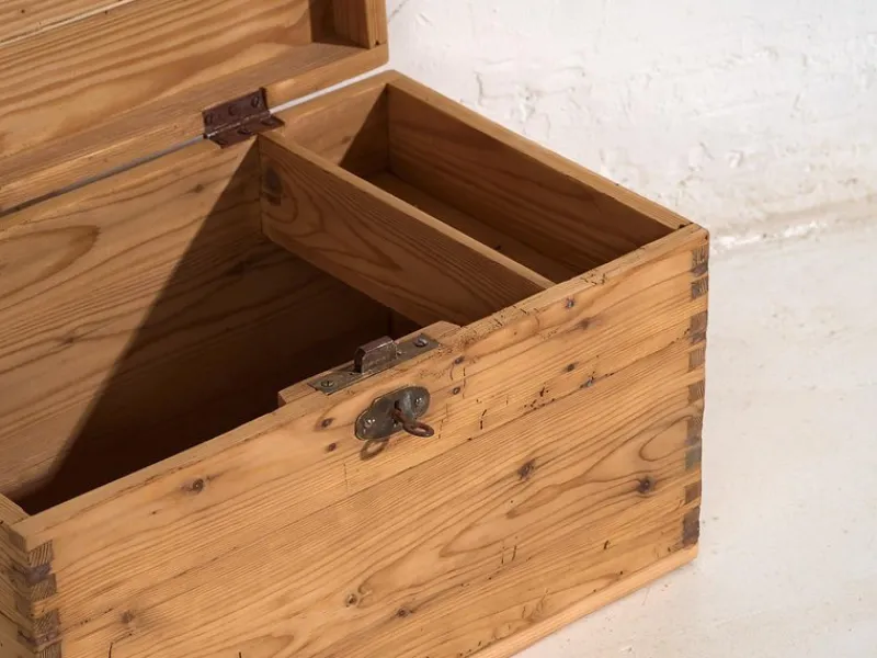 Pamono Antique Wood Chest, 1920s> Trunks Crates & Baskets