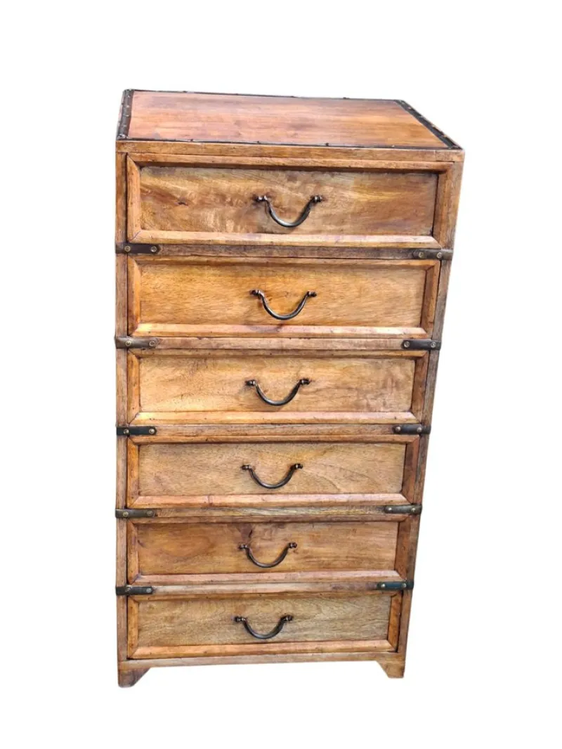 Pamono Antique Wood Travel Chest of Drawers with Metal Finish, 1900> Dressers, Commodes & Chests