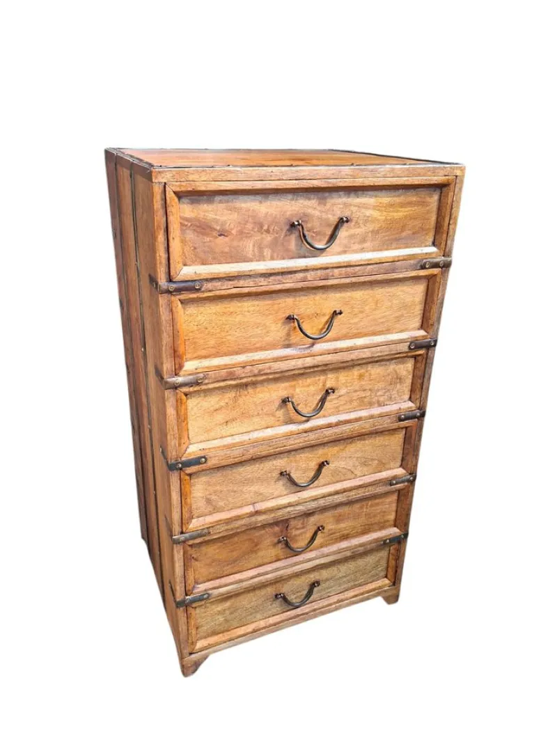 Pamono Antique Wood Travel Chest of Drawers with Metal Finish, 1900> Dressers, Commodes & Chests