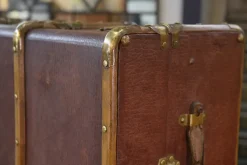 Best Pamono Antique Wooden and Brass Trunk, 1950s