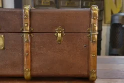 Best Pamono Antique Wooden and Brass Trunk, 1950s