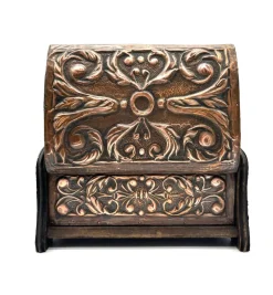 Pamono Antique Wooden Box with Floral Copper Fittings, 1890s><noscript><img width=