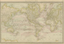 Sale Pamono Antique World Map by Rand McNally, 1888