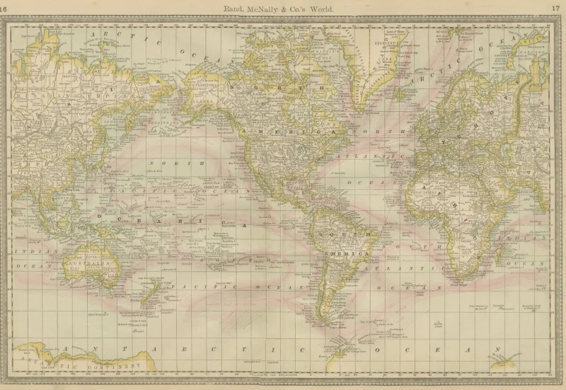 Sale Pamono Antique World Map by Rand McNally, 1888