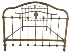 New Pamono Antique Wrought Iron and Green Brass Bed, 1900