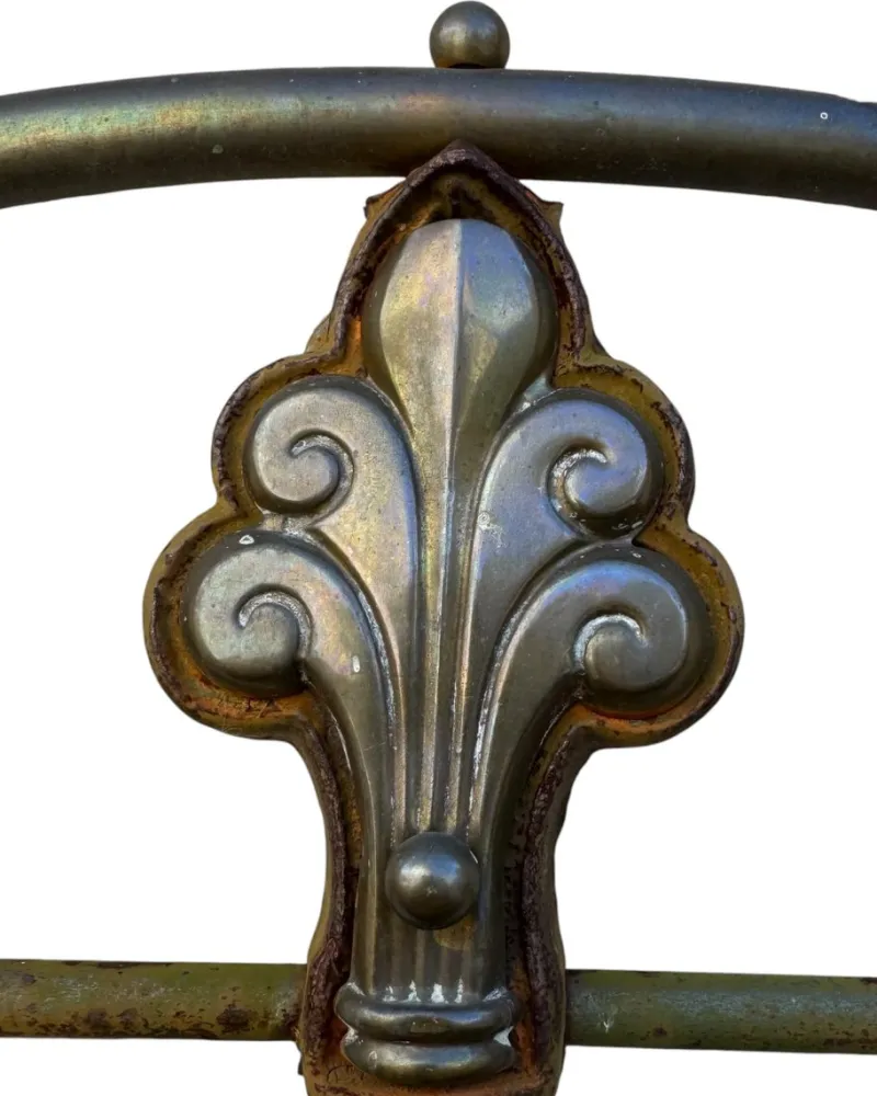 New Pamono Antique Wrought Iron and Green Brass Bed, 1900