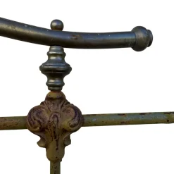 New Pamono Antique Wrought Iron and Green Brass Bed, 1900