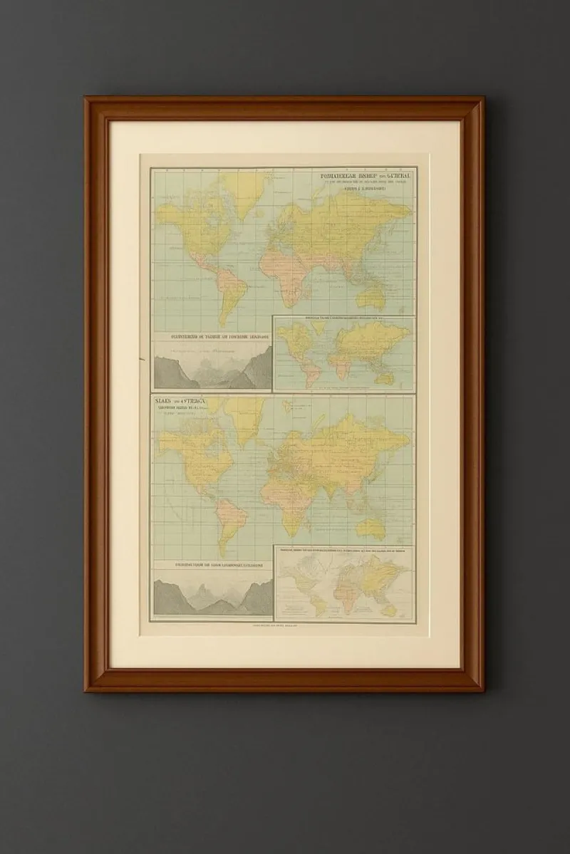 Pamono Antique Zoological and Botanical Chart of the World Decorative Map, 1884> Wall Decor