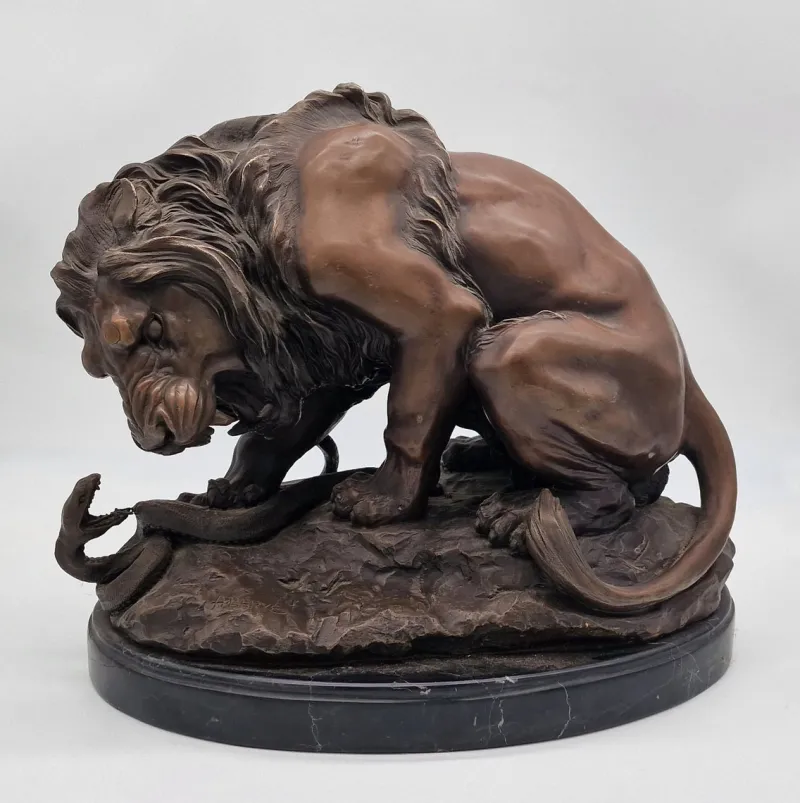 Pamono Antoine Louis Barye, Lion and Serpent, 1800s, Bronze on Marble Base> Classical|Sculpture