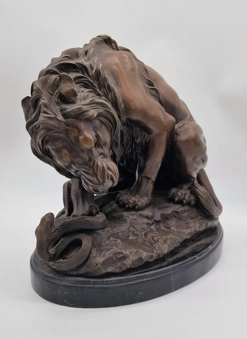 Pamono Antoine Louis Barye, Lion and Serpent, 1800s, Bronze on Marble Base> Classical|Sculpture