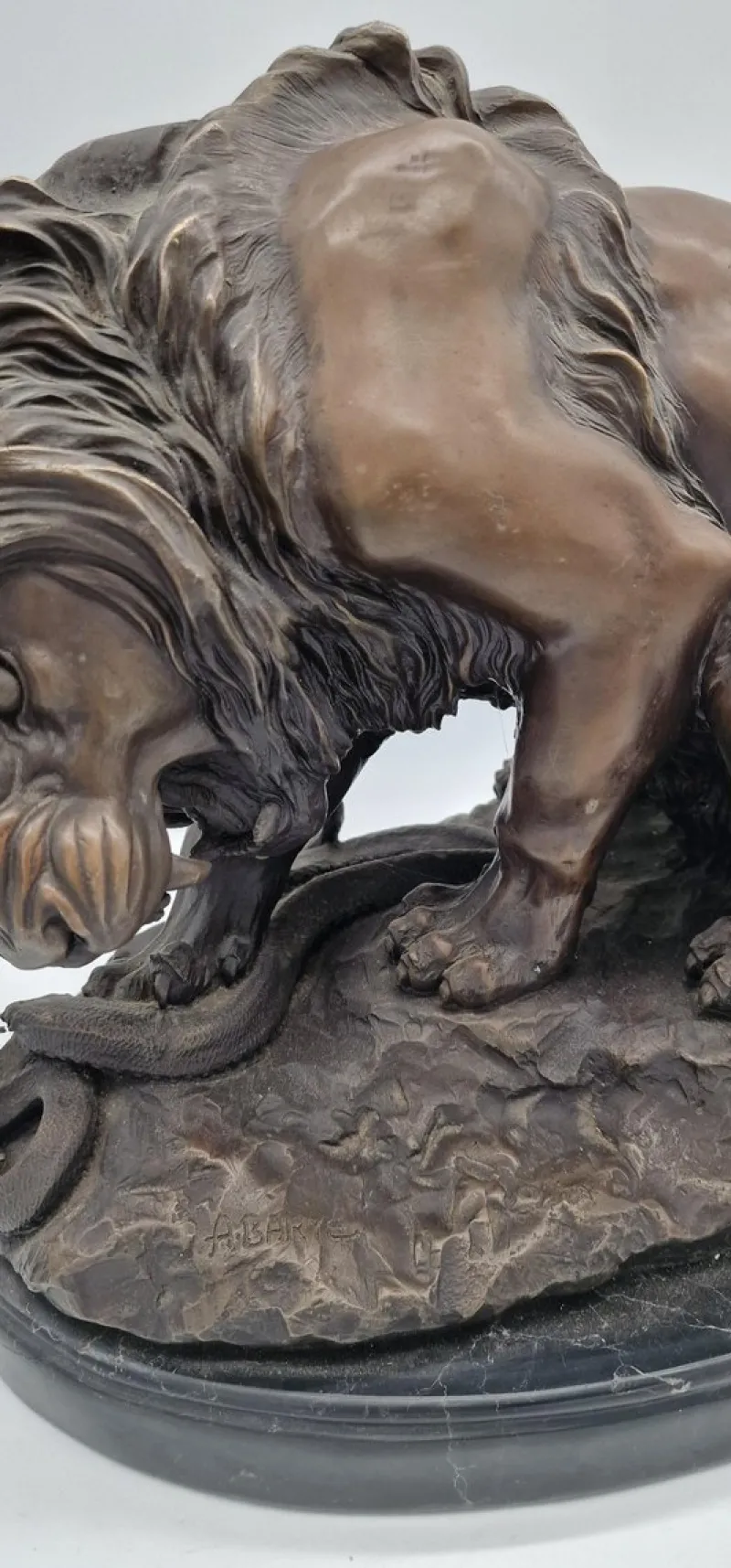 Pamono Antoine Louis Barye, Lion and Serpent, 1800s, Bronze on Marble Base> Classical|Sculpture