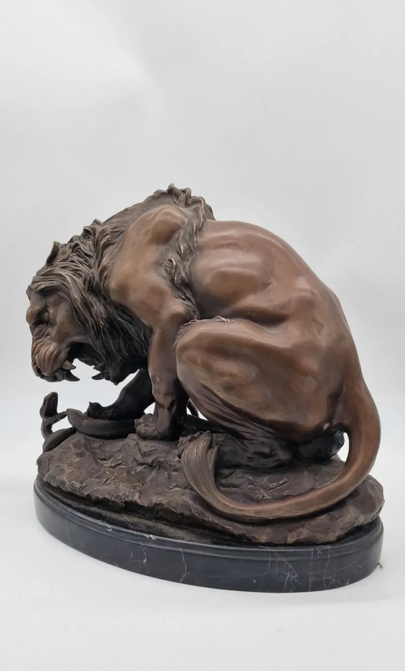 Pamono Antoine Louis Barye, Lion and Serpent, 1800s, Bronze on Marble Base> Classical|Sculpture