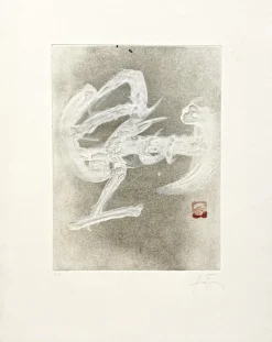 Pamono Antoni Tapies, Calligraphie Blanche, 1983, Color Etching, Hand-Signed, Limited