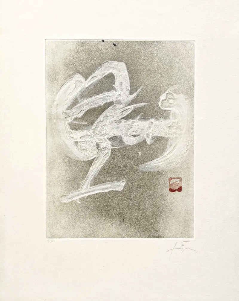 Pamono Antoni Tapies, Calligraphie Blanche, 1983, Color Etching, Hand-Signed, Limited