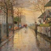 Pamono Antonio Rus, Paris Riverbank Street Scene, 21st Century, Oil on Canvas, Framed> Impressionist